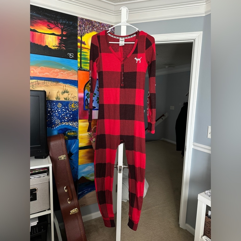 PINK Victoria's Secret Red and Black Plaid Onesie